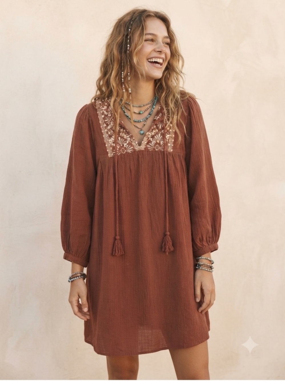 NWOT Zara Linen Blend Embroidered Tassel Dress Size XS